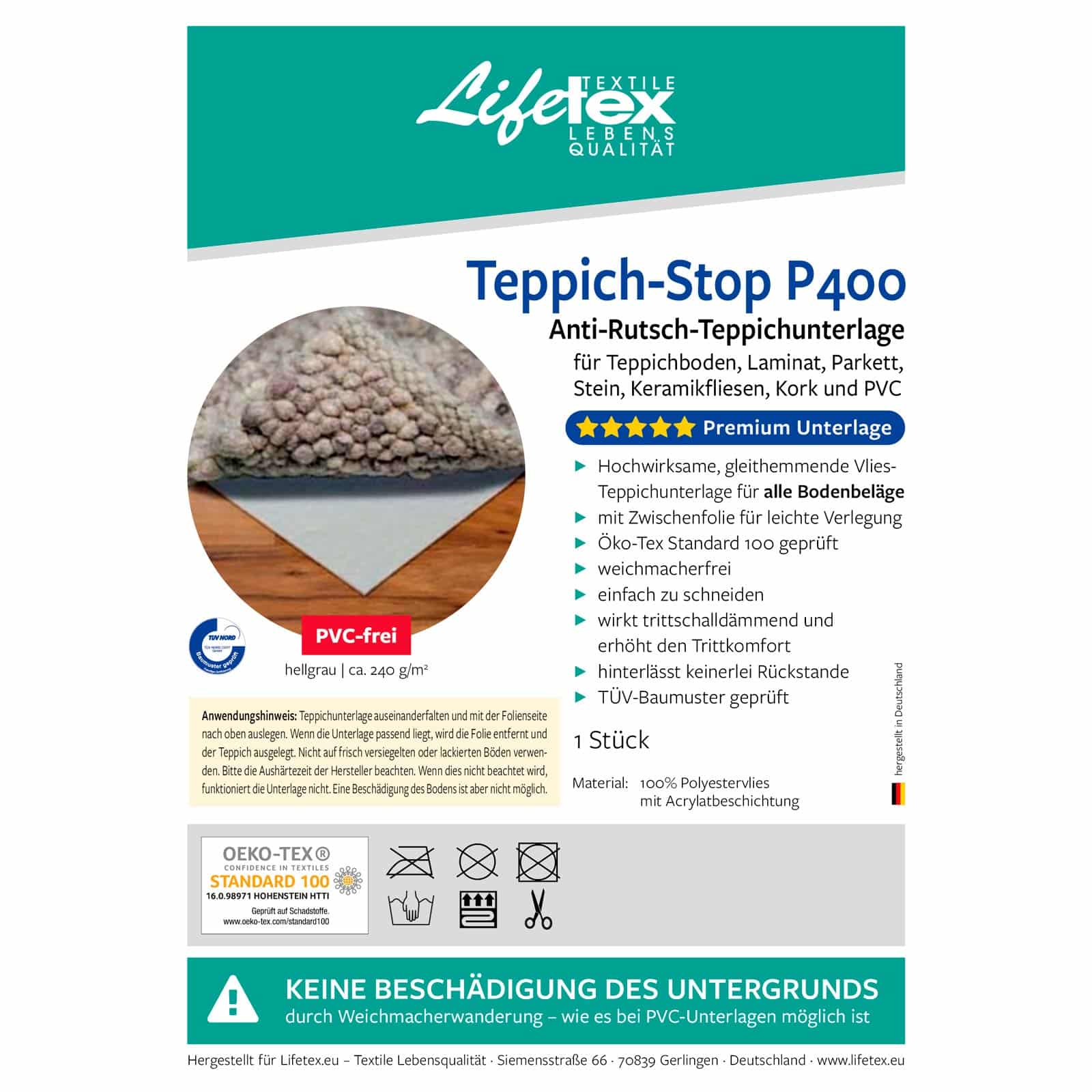 MaxiStop Teppichunterlage Antirutschmatte PVC-frei 60 80 120 160 180 240 270 290 